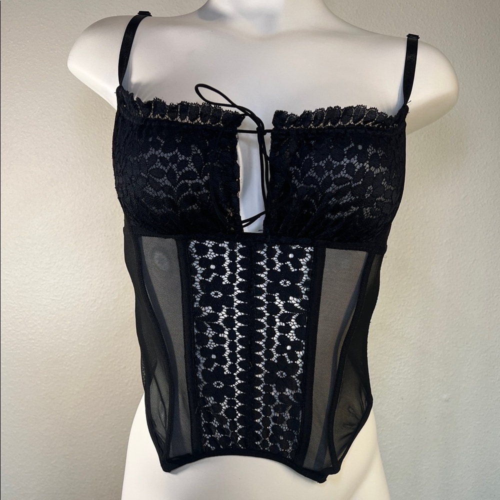 Acelandy Elegant Black Lace Corset Bustier Top S/M